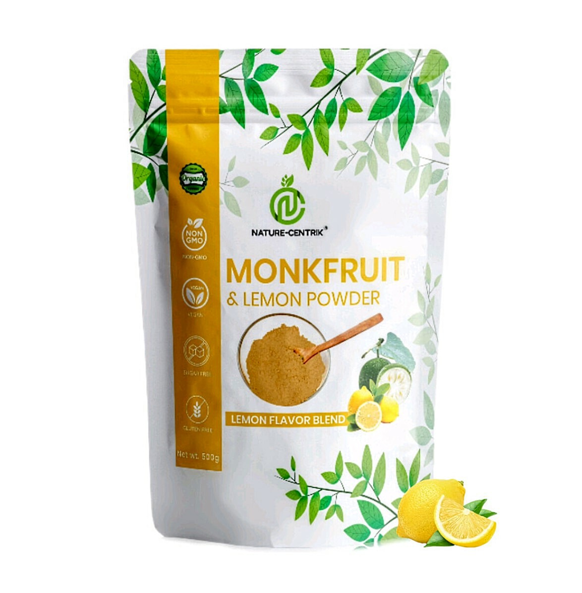 Nature-Centrik Monk Fruit & Lemon Powder - Pure from Real Fruit, Zero Sugar, No Erythritol, Delicious Natural Sweetener