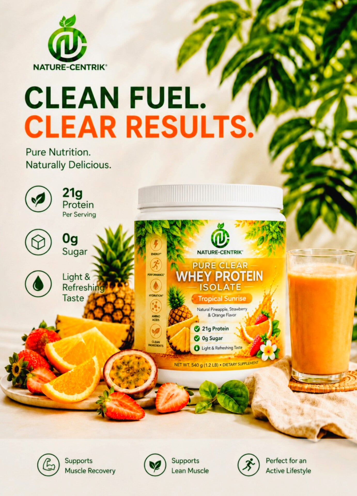 Tropical Sunrise Clear Whey Protein 1.2lb | 21g Pure Isolate