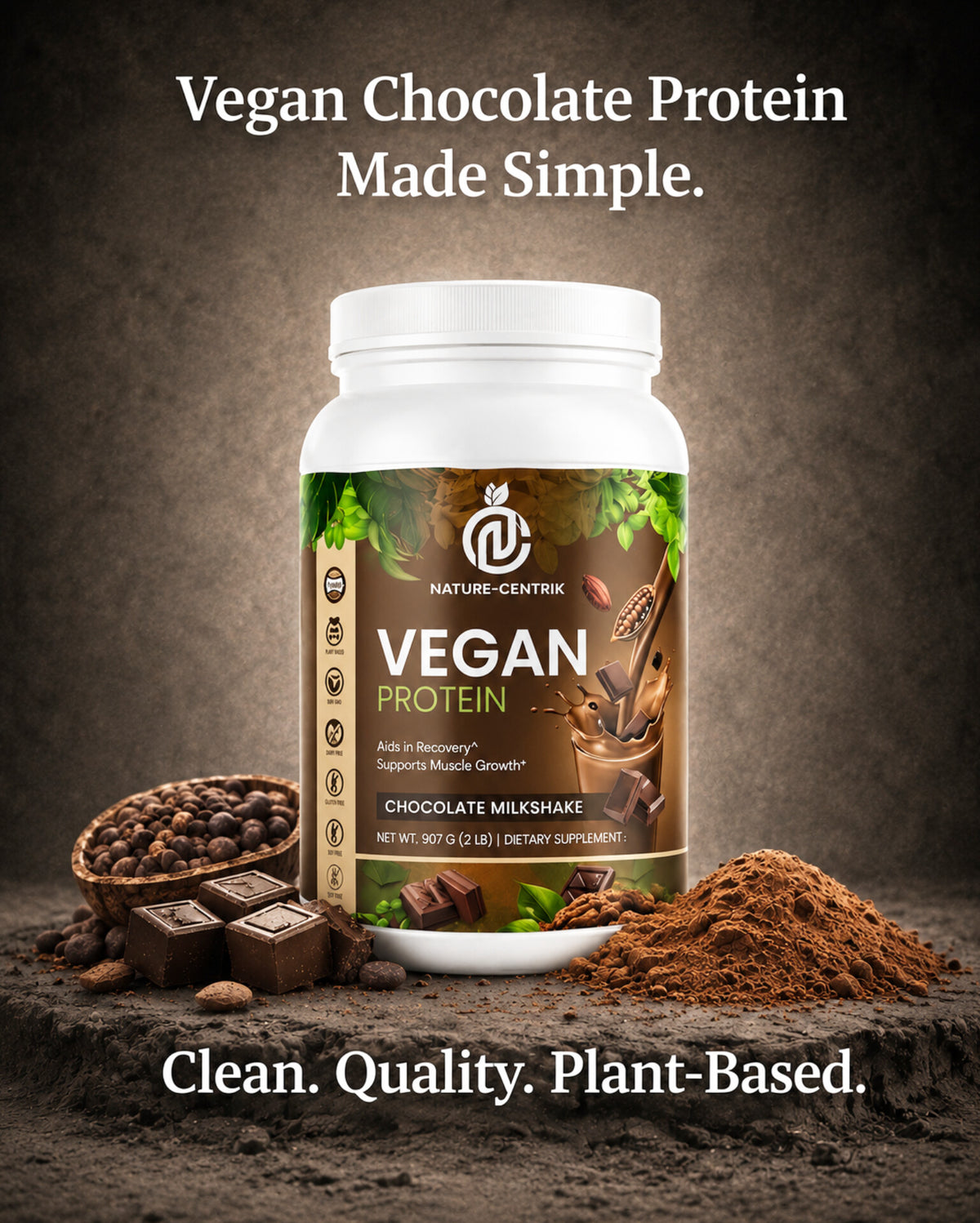 100% Organic- Vegan Protein Milkshake, Chocolate