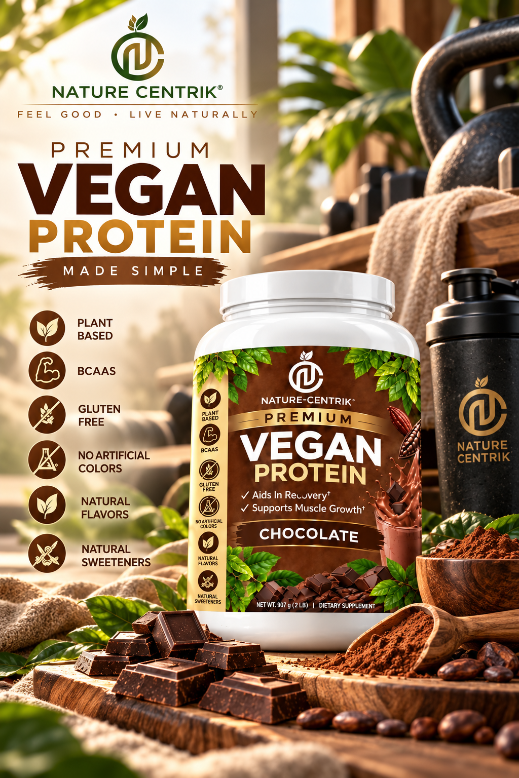 Nature Centrik Premium Vegan Protein – Chocolate | 2 LB