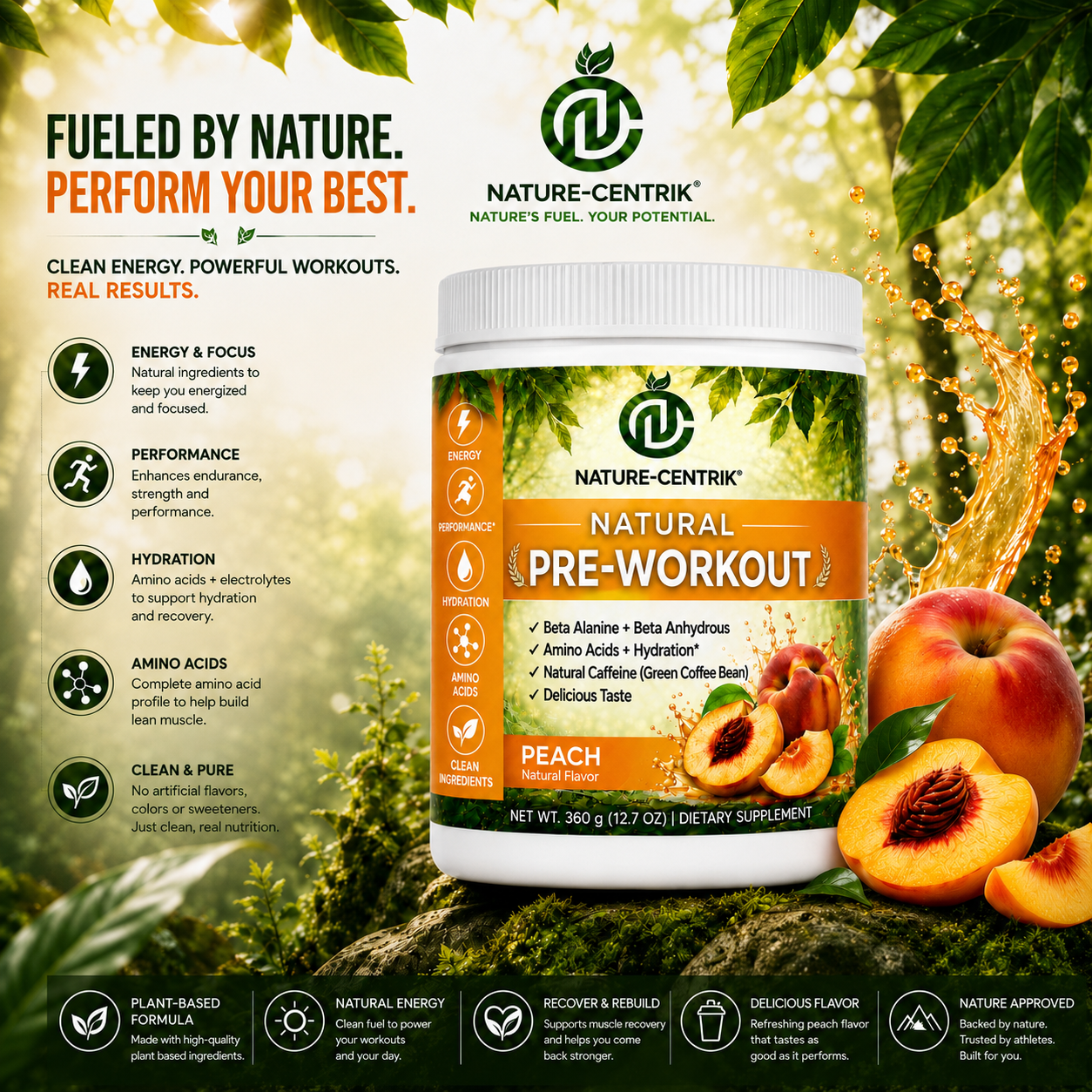 Pre Workout- Natural Amino Plus - Peach