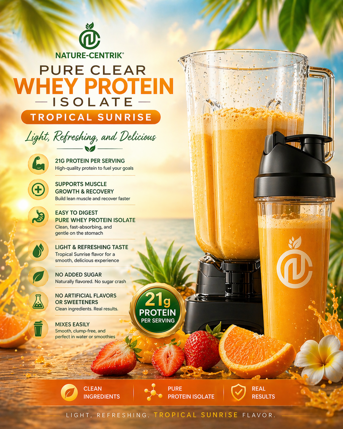Tropical Sunrise Clear Whey Protein 1.2lb | 21g Pure Isolate