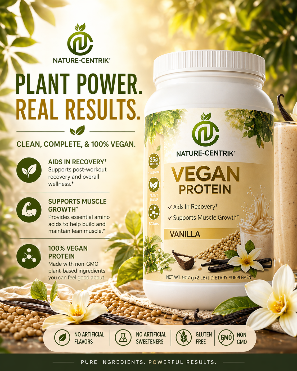 100% Organic- Vegan Protein Milkshake, Vanilla
