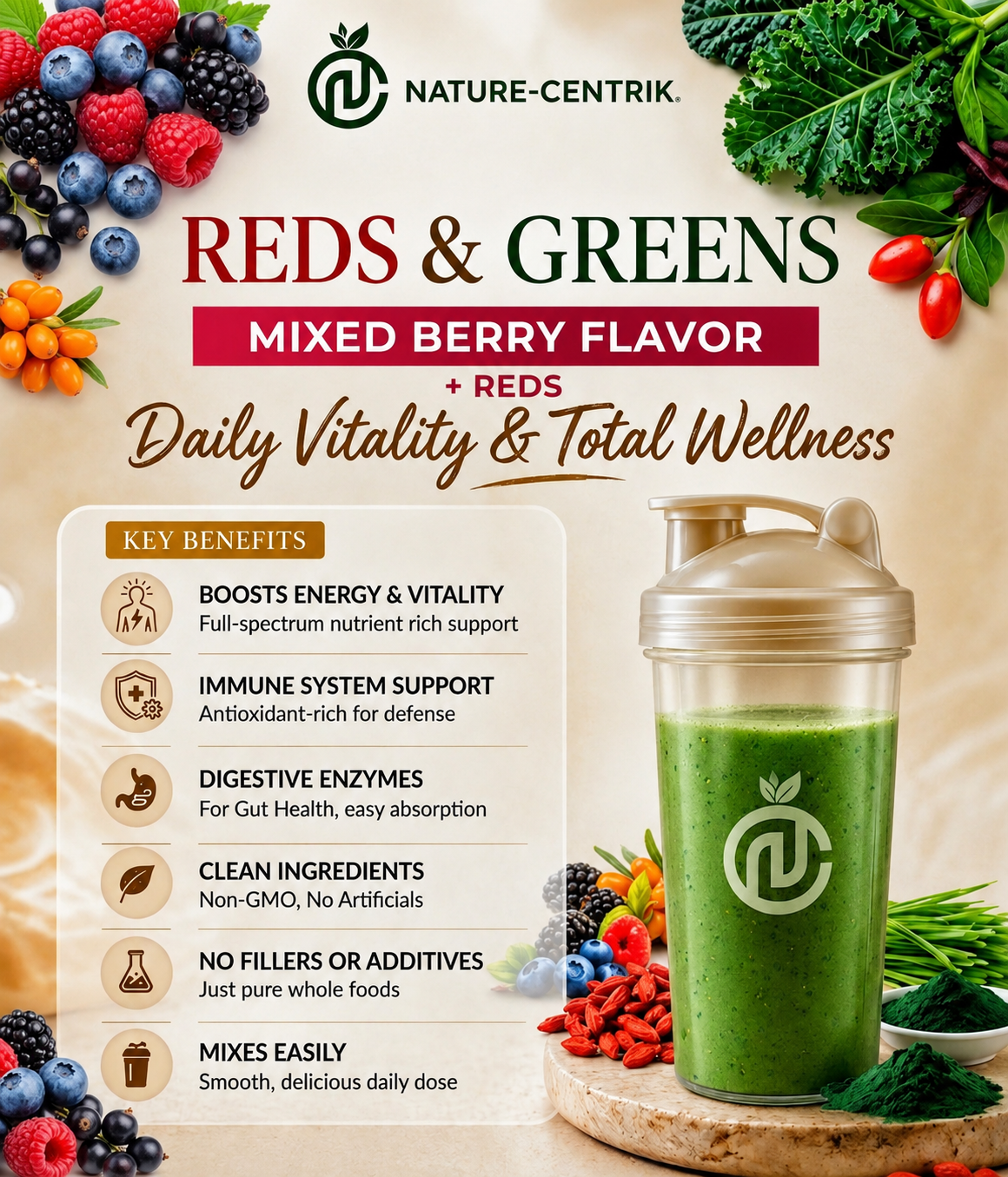 100% Organic- Greens & Reds- Mixed Berry