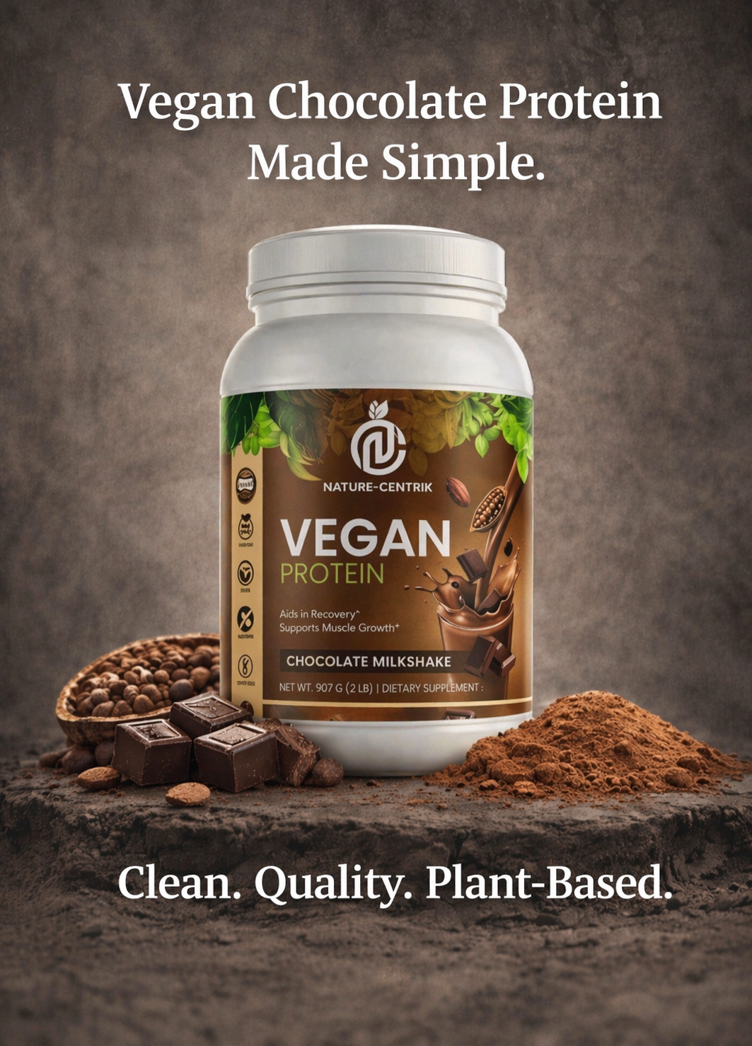100% Organic- Vegan Protein Milkshake, Chocolate