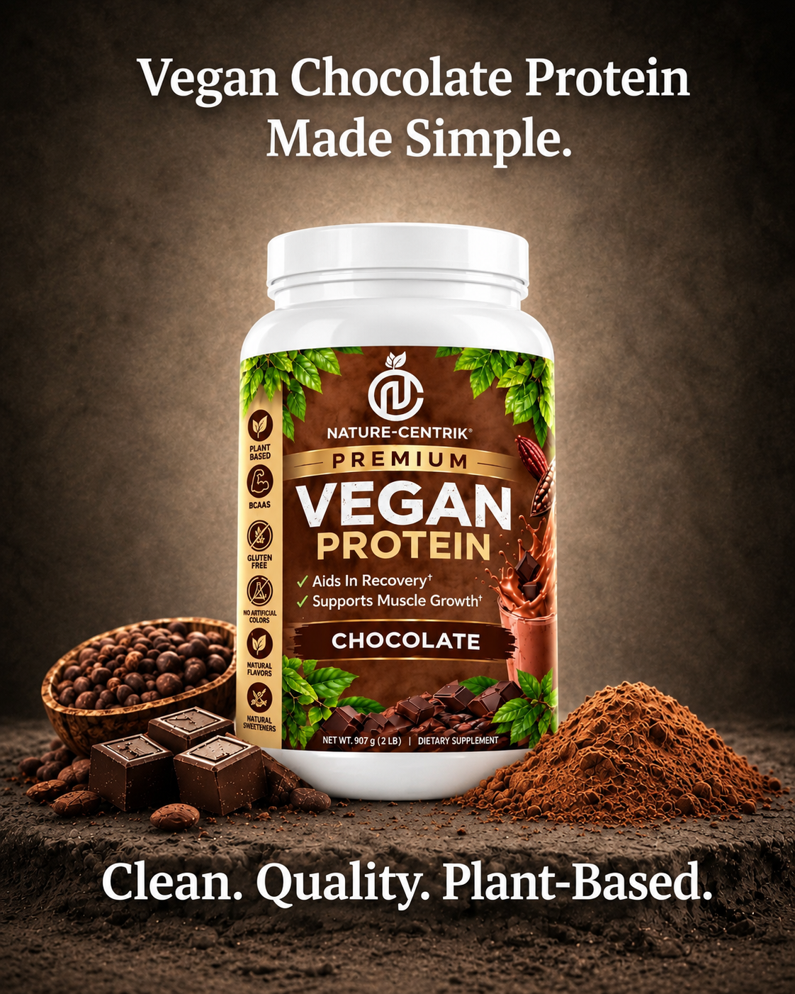 Nature Centrik Premium Vegan Protein – Chocolate | 2 LB
