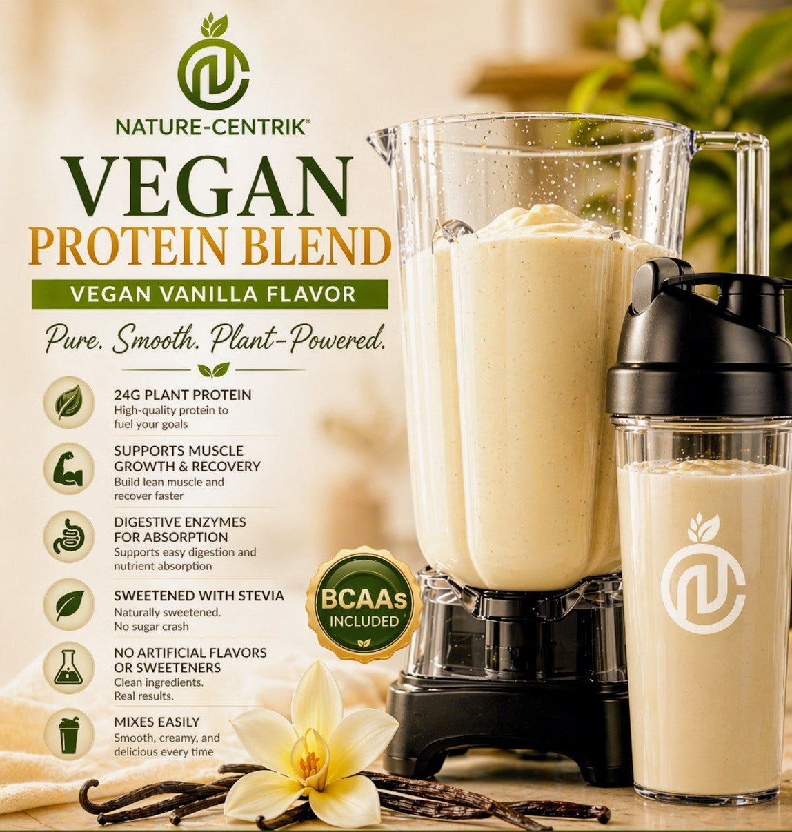 100% Organic- Vegan Protein Milkshake, Vanilla