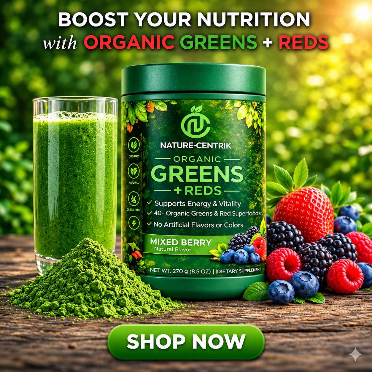 100% Organic- Greens & Reds- Mixed Berry