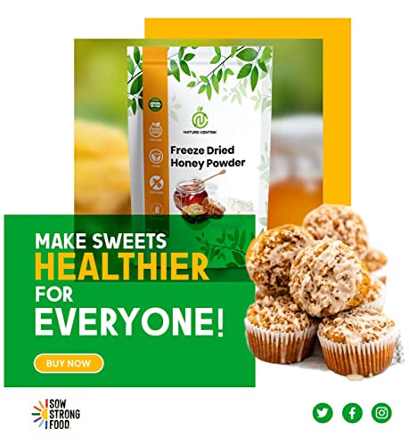 100% Organic Honey Powder, 500 Grams/ 1.1 Pounds, Delicious Freeze Dried Real Honey, Zero 0 Sugar Sweetener