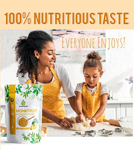 Nature-Centrik Monk Fruit & Lemon Powder - Pure from Real Fruit, Zero Sugar, No Erythritol, Delicious Natural Sweetener