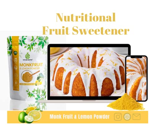 Nature-Centrik Monk Fruit & Lemon Powder - Pure from Real Fruit, Zero Sugar, No Erythritol, Delicious Natural Sweetener